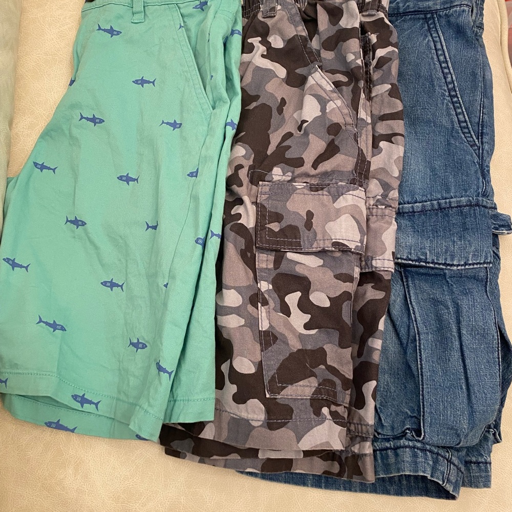 Set of Three Boys' Shorts - Shark Print, Camo, Denim